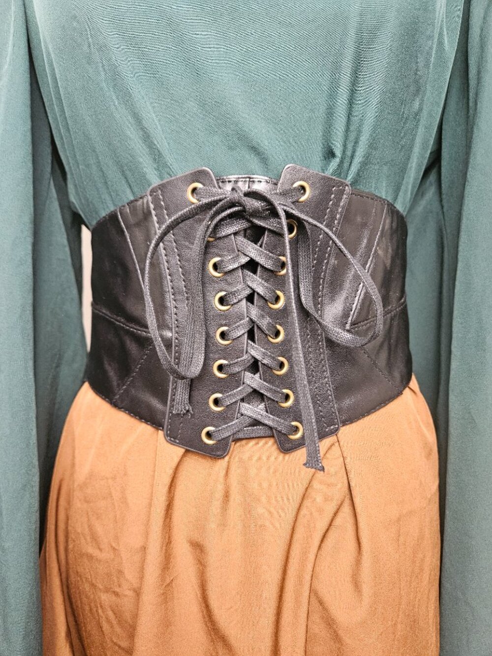 Spirit Halloween Black Faux Leather Waist Cincher Lace Up Corset Belt One Size